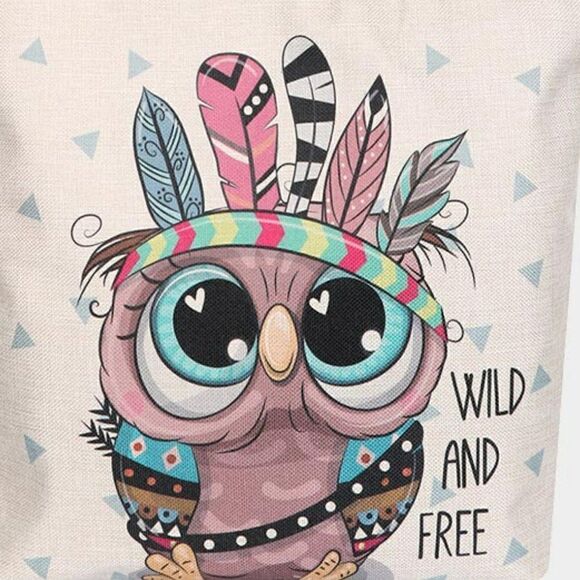 Owl Feather Printed Canvas Tote Eco Bag - Picture 2 of 5